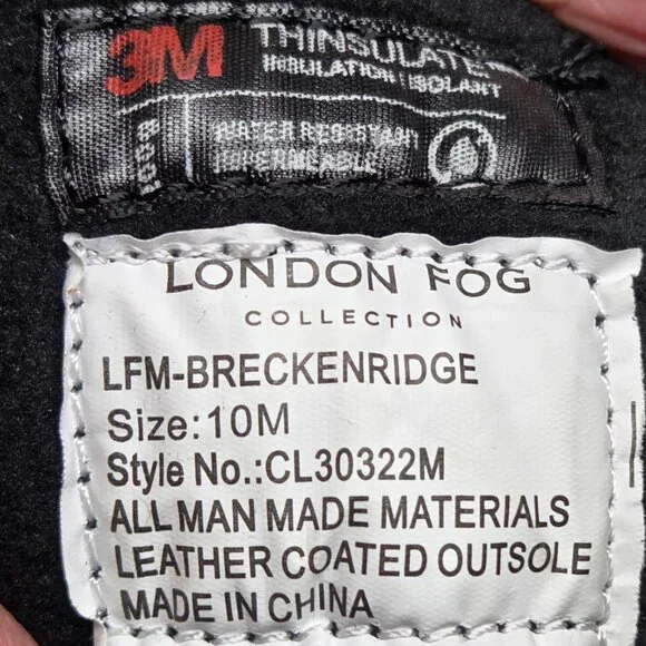 NEW!!! London Fog Breckenridge Black Insulated Hiking Boots 10M Waterproof - Picture 8 of 8